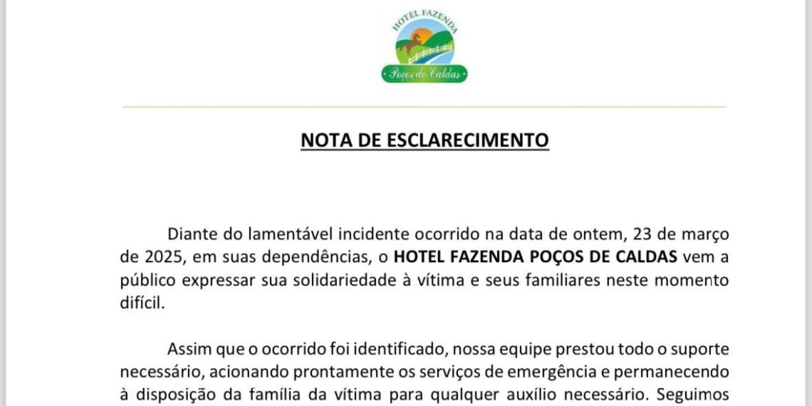 Hotel Fazenda se pronuncia após tentativa de homicídio em suas dependências