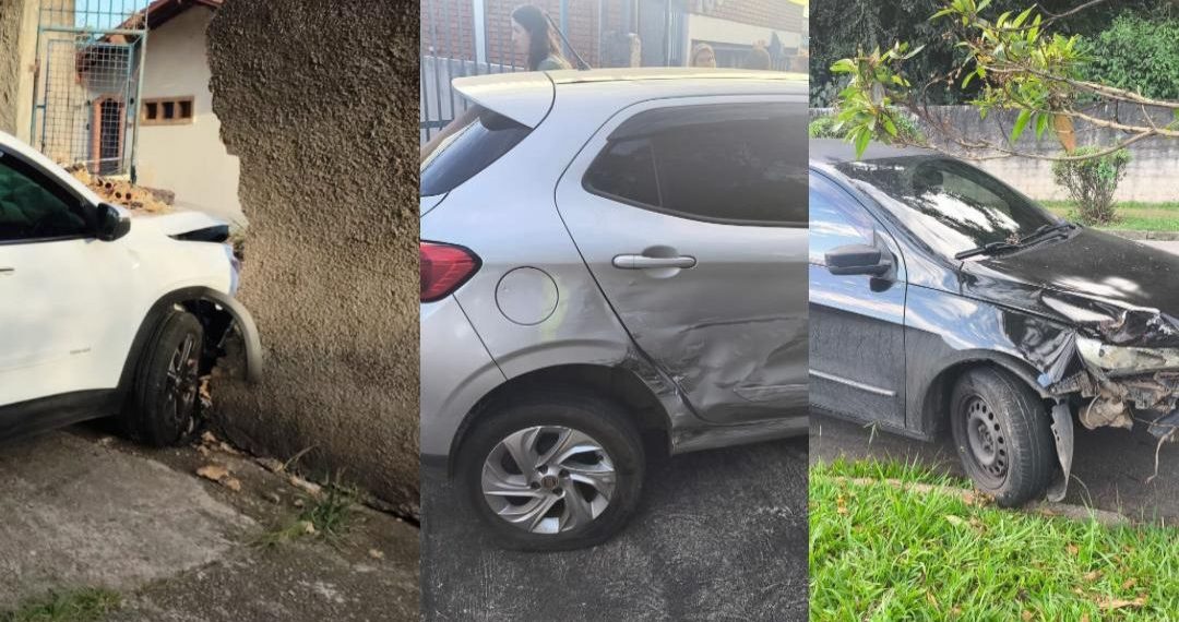 Motorista tenta conversão proibida e provoca acidente entre três veículos em Poços