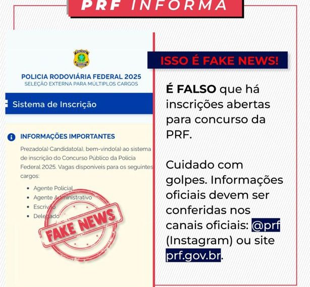 PRF alerta sobre fake news envolvendo falso concurso público
