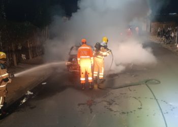 Carro é destruído por incêndio em Poços de Caldas