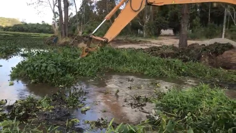 Prefeitura de Poços intensifica remoção de aguapés na represa Bortolan