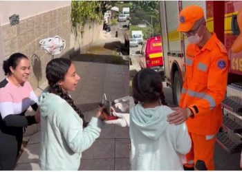 Bombeiros fazem surpresa para garota que não foi à corrida por motivos de saúde; VÍDEO