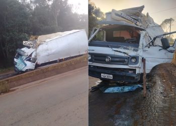 Motorista fica preso às ferragens após caminhão bater em mureta na Serra do Campestrinho em Poços