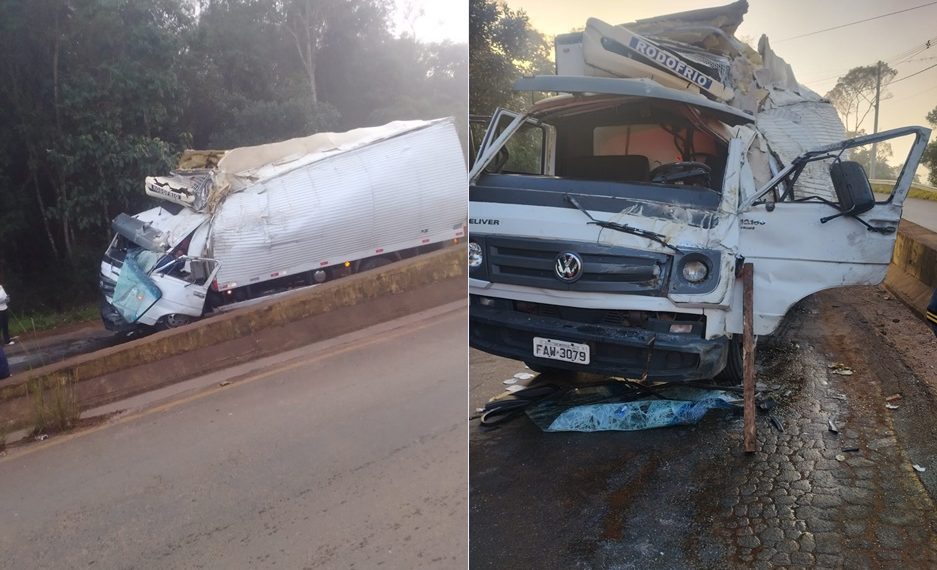 Motorista fica preso às ferragens após caminhão bater em mureta na Serra do Campestrinho em Poços