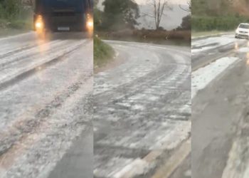 VÍDEO: rodovia fica coberta de gelo após chuva de granizo na região