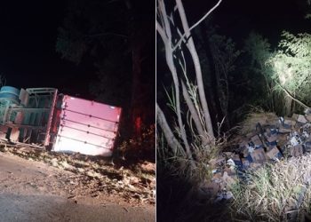 Caminhão carregado com cerveja tomba em rodovia no Sul de Minas