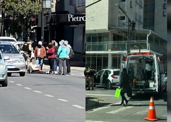 Mulher fica ferida após ser atropelada no centro de Poços de Caldas