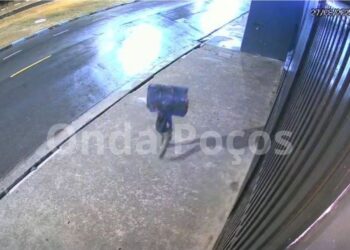 VÍDEO: homem é flagrado furtando lixeira de empresa em Poços de Caldas