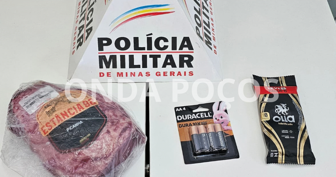 Mulher é presa por furto de picanha, preservativos e pilhas em supermercado de Poços de Caldas