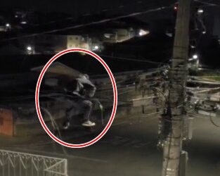 VÍDEO: Homem é flagrado dependurado furtando fiação no jardim Ipê em Poços de Caldas