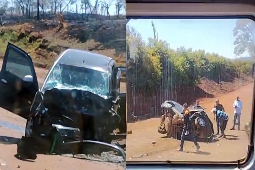 Acidente entre dois carros e carreta deixa 5 feridos na SP-215