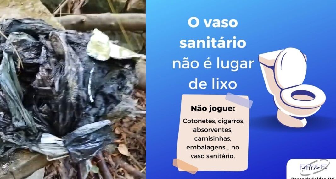 Equipe do DMAE de Poços retira garrafa pet e outros entulhos de rede de esgoto