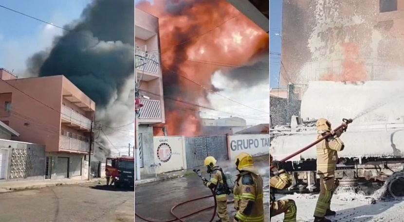VÍDEO: Incêndio de grandes proporções atinge depósito de posto de combustíveis na região