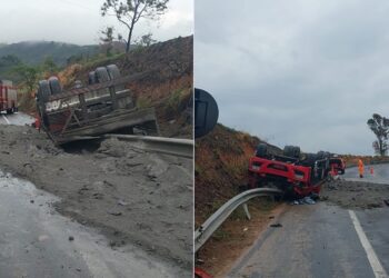 Jovem de 20 anos morre em acidente com carreta carregada de cimento na BR-146