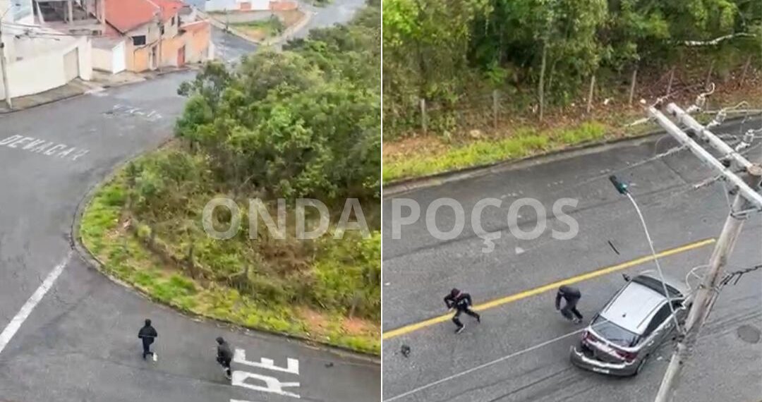 VÍDEO: suspeitos fogem após acidente com carro furtado em Poços de Caldas
