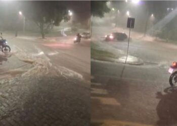 VÍDEO: chuva em Poços deixa ruas alagadas, carro preso em enxurrada e faz ribeirão transbordar