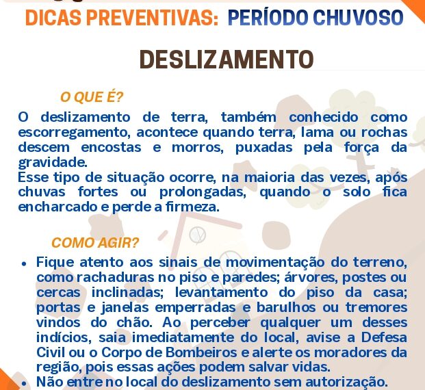 Defesa Civil alerta para riscos de deslizamentos durante o período chuvoso