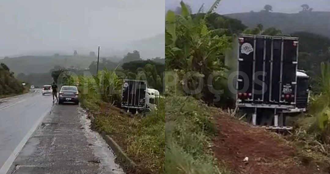 Susto: carreta sai da pista na MGC-267 entre Campestre e Bandeira do Sul