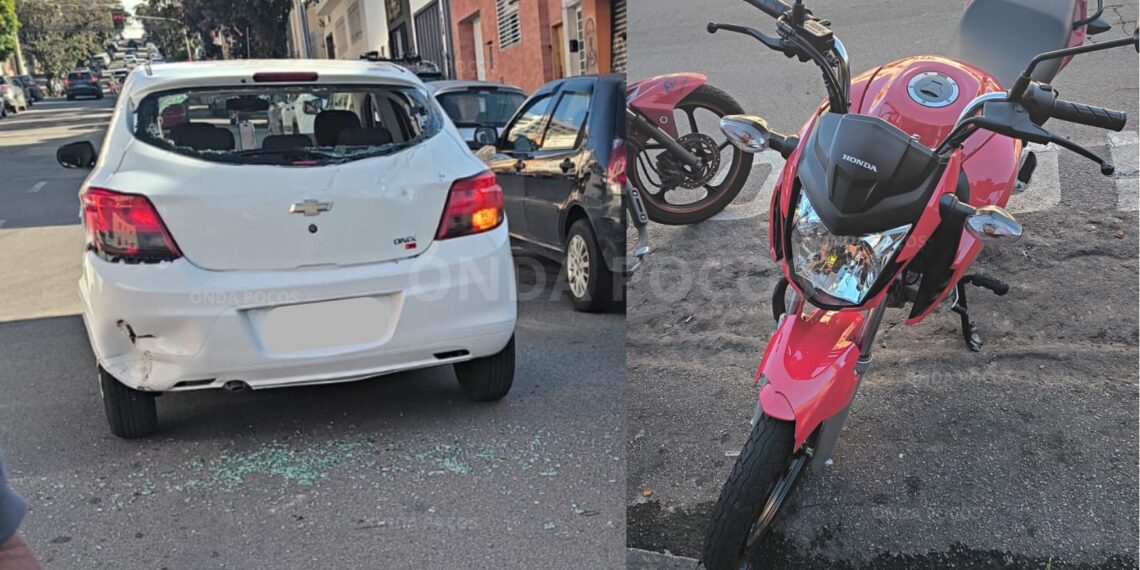 Acidente entre carro e moto é registrado no centro de Poços de Caldas