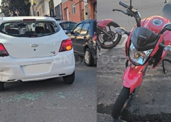 Acidente entre carro e moto é registrado no centro de Poços de Caldas