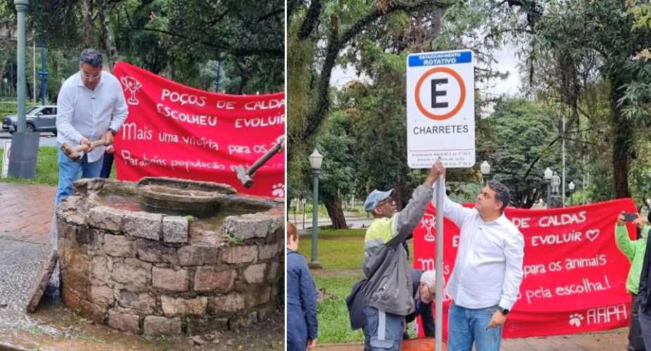 Ato na manhã desta sexta (13/03) marca o fim das charretes turísticas em Poços de Caldas
