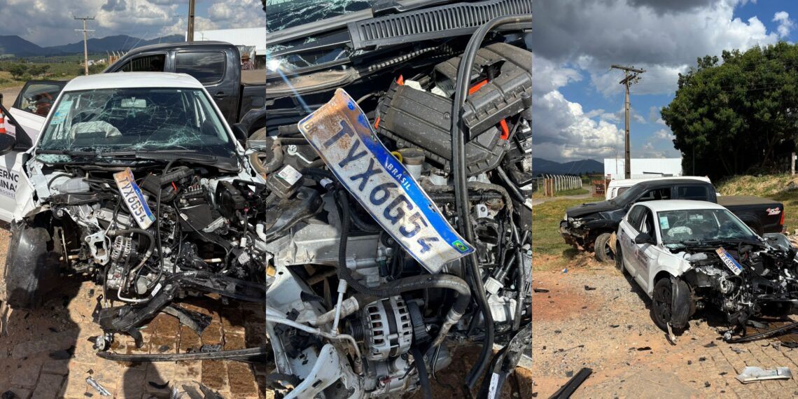 Colisão entre veículo oficial e Hilux na MG-455 deixa quatro feridos, incluindo paciente em transporte médico