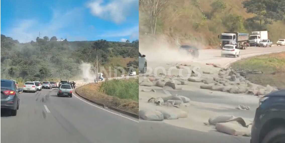 Caminhão cai em ribanceira e deixa dois feridos em Poços de Caldas