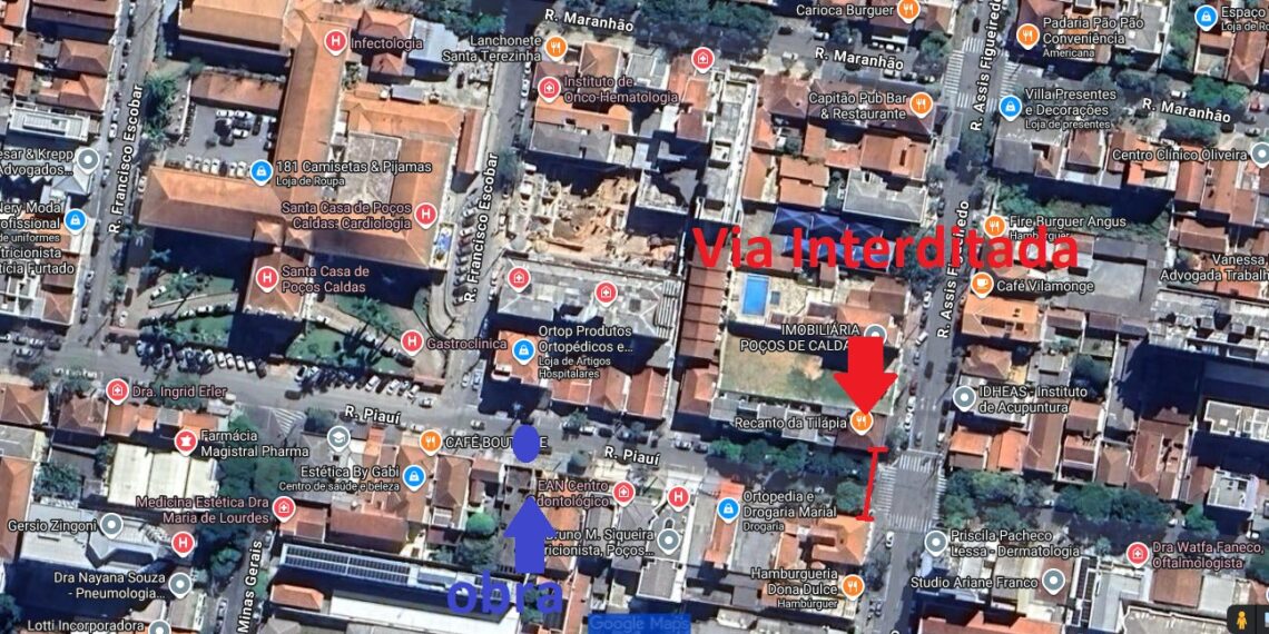 DMAE interdita trecho de rua no centro de Poços para obra emergencial