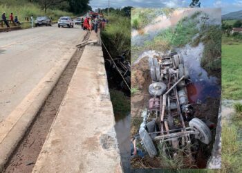 Carreta cai de ponte e motorista morre preso às ferragens na MGC-267 perto de Campestre