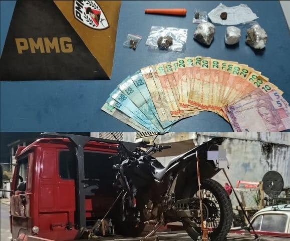 Homem é preso com motocicleta roubada e drogas após tentar fugir de blitz em Poços