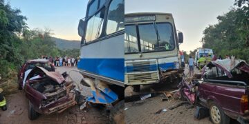 Idosa de 93 anos morre e homem fica preso às ferragens em grave acidente entre carro e ônibus