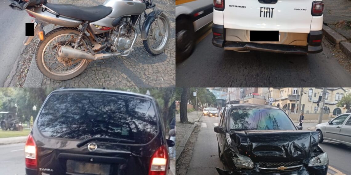 Engavatamento envolvendo quatro veículos deixa motociclista ferido no centro de Poços de Caldas