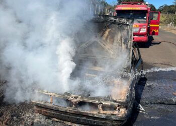 Veículo é destruído por incêndio em estrada vicinal na região