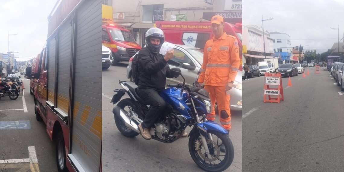 Bombeiros de Poços orientam entregadores e mototaxistas sobre segurança no trânsito durante Semana da Prevenção