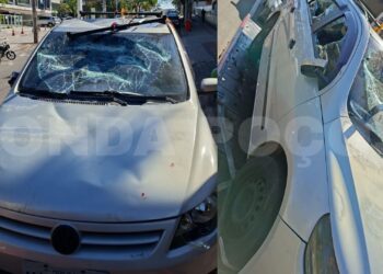 Homem quebra o próprio carro durante atuação do Demutran em Poços de Caldas