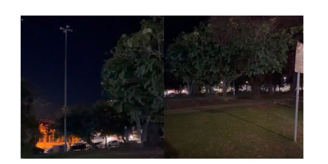 Vandalismo deixa Praça Getúlio Vargas sem iluminação em Poços de Caldas