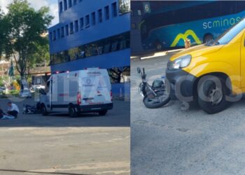 Motociclista fica ferido após acidente no pátio do Terminal Rodoviário de Poços