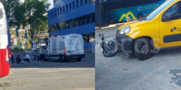 Motociclista fica ferido após acidente no pátio do Terminal Rodoviário de Poços