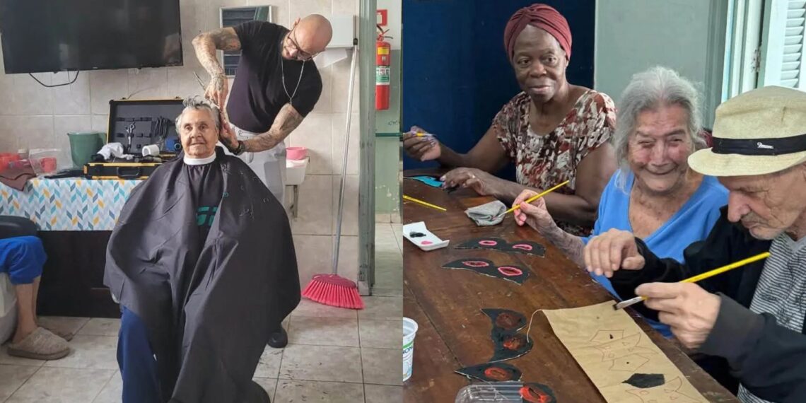 Asilo promove artesanato e corte de cabelo para idosos