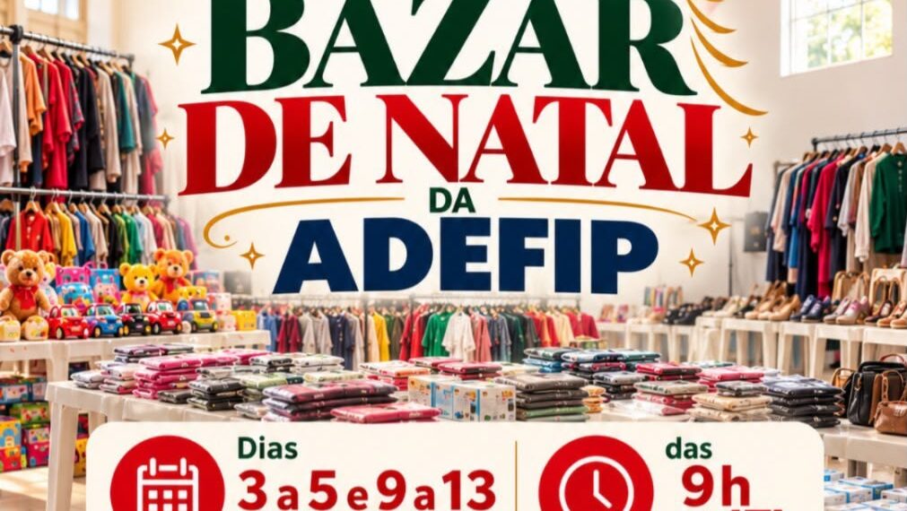 ADEFIP realiza bazar de Natal com roupas, brinquedos e acessórios em Poços